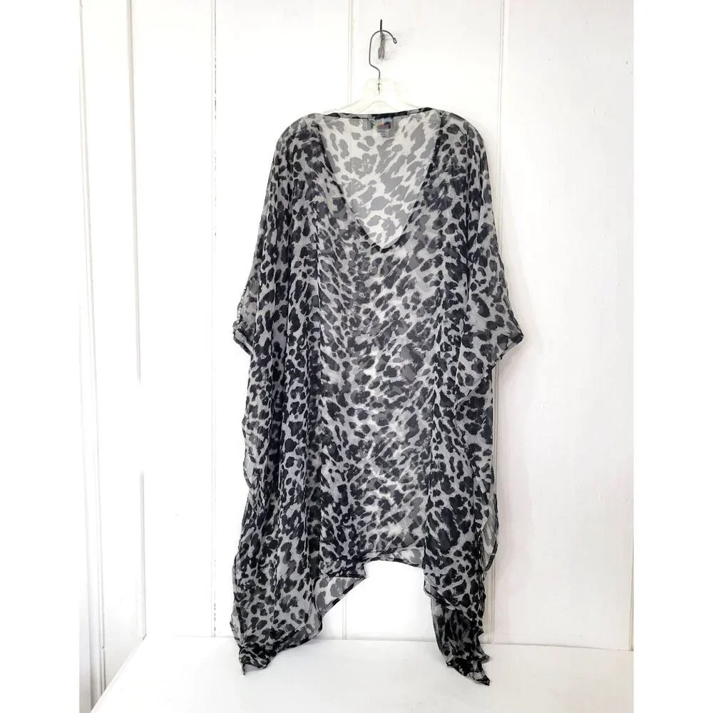 Sol & Mer Sheer Animal Print Caftan Poncho Swim Cover-Up - Picture 3 of 4